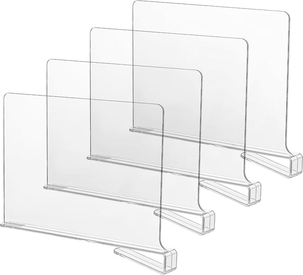 CY craft 4 PCS Acrylic Shelf Dividers for Closets, Clear Wood Shelf Separators, Perfect for Clothes Organizer and