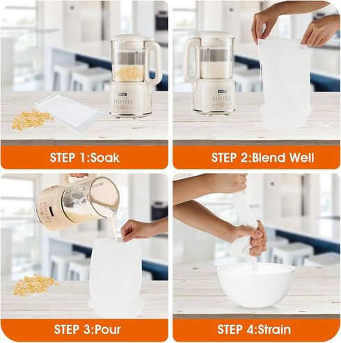 WLLHYF 4 Pack 8 12 Inches 128 Nylon Nut Milk Bag Fine Mesh Cheese Cloth Multiple Usage Reusable Food Strainer