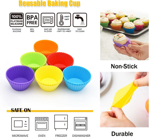 Silicone Cupcake Baking Cups 24 Pack, Reusable & Non-stick Muffin Cupcake Liners Holders Set for Party Halloween Christmas, Easy Clean Pastry Muffin Molds(Pack of 24,Multicolor) by MODENGKONGJIAN