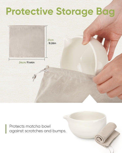 Traditional Matcha Bowl with Spout, Ceramic Chawan, Matcha Mixing Bowl for Whisking, Ivory White (18 Ounce)
