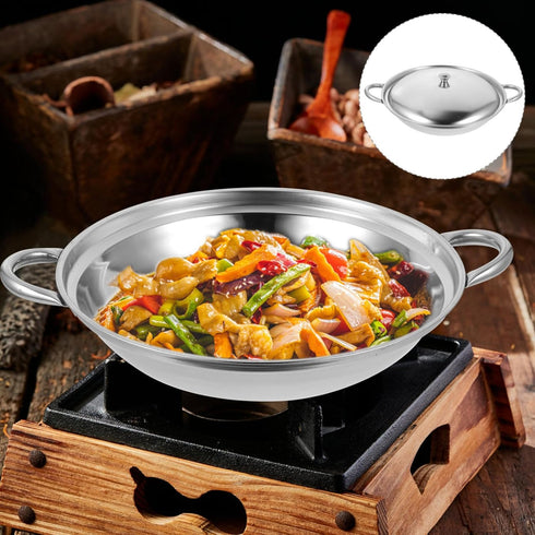 PRETYZOOM Stainless Steel Wok with Lid Nonstick Everyday Pan with Dual Handle Stir Fry Chefs Saute Pan Shabu Shabu Pot Multipurpose Stewpot Skillet 9 Inches