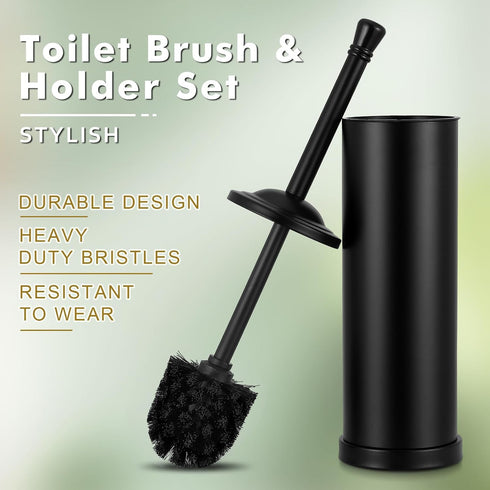 Set,304 Black Toilet Brush and Holder Stainless Steel Toilet Bowl Brush and Holder for Bathroom,Heavy Duty Toilet
