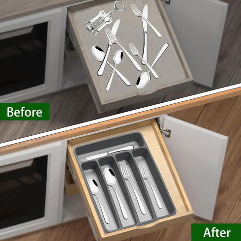 Plastic Silverware Organizer, Kitchen Drawer Organizer, Utensil Holder Flatware Organizer Tray with 5 Compartments in