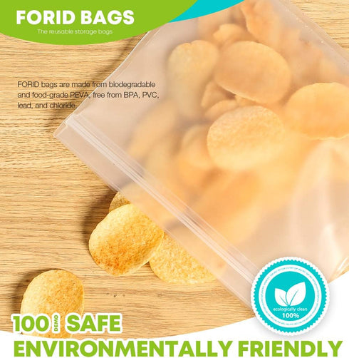 FORID Reusable Storage Bags - 12 Pack Extra Thick Freezer Bags, FDA Grade LEAKPROOF Lunch Bag for Food Storage