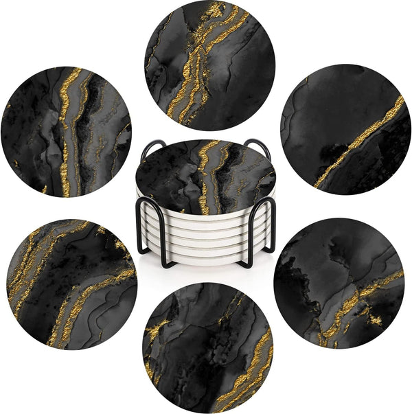 Britimes Table Coaster for Drinks Set of 6, Marble Black Golden Natural