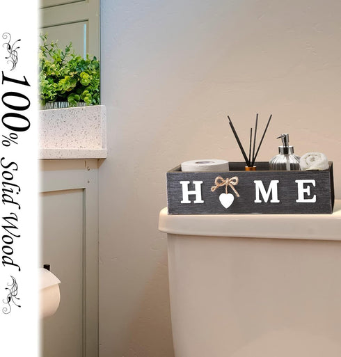 Bathroom Decor Box, Toilet Paper Storage Box with Home Sign, Rustic Paper Holder for Farmhouse