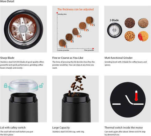 DR MILLS DM-7441 Electric Coffee Grinder, Spice Grinder, Blade & Cup Made with SUS304 Stainless Steel (Black)
