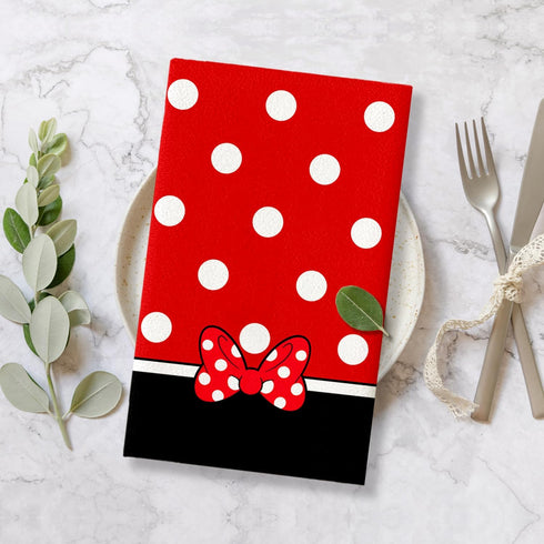 Set 2 18x26 Inch Cartoon Mouse Kitchen Dish Towel of - Bowknot Towels Absorbent Reusable Cotton Cloths for Cleaning