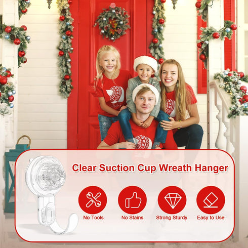 Heavy Duty Wreath Door Hanger, Clear Suction Cup Hooks for Front Door, Plastic Hook for Halloween Christmas Décor