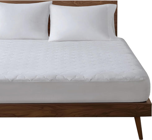 Sleep Philosophy King Mattress Pad, Cotton Classic Cloud Quilted Protector, Fits Up to 16", Machine Washable, White