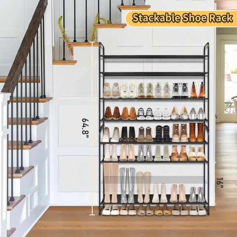 4-Tier Closet, 30-Pairs SLEEPING LAMB Long Shoe Organizer for Stackable Wide Shoe Rack Holds Low Shoe Shelf Storage