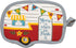 4 Piece Happy Camper Kitchen Towel Bundle - 1 Tea Towel, 1 Terry Towel, 2 Potholders