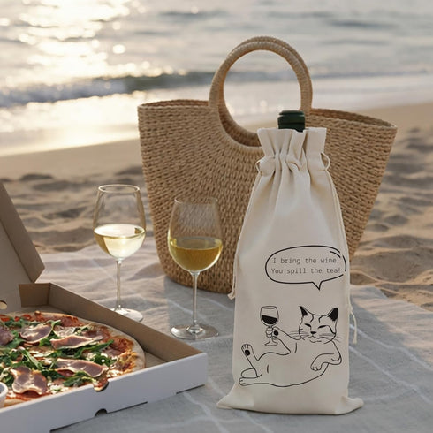 12.9 5.6 Inch Set 2 PurpleEssences Wine Gift Bag Reusable - Natural Cotton Linen Bottle Cover for Weddings