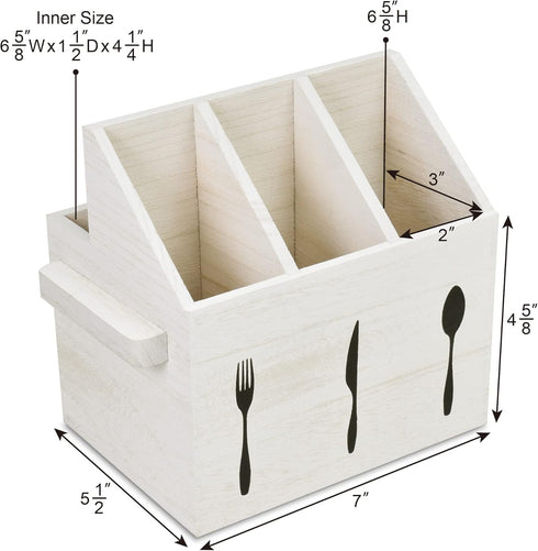 Ikee Design Wooden Utensil Caddy with Handles, Silverware Holder for Countertop, Party, Camping, White