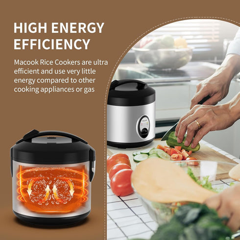 4-Cup (1.0L)/8-Cup Macook Stainless Steel Rice Cooker with Steamer, Uncooked Cooked, Electric Grain & Vegetable Cooker