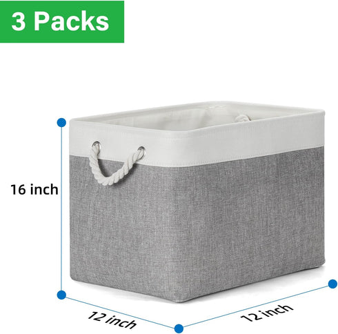Bidtakay Large Storage Baskets, 3-Pack Fabric Closet Organizers, 16x11.8x11.8 In, Collapsible Bins with Handles,