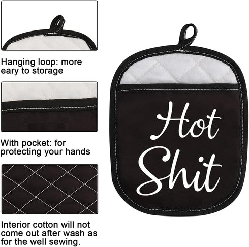 Funny Oven Pads Pot Holder with Pocket, Hot Shit Humor Gift for Baker