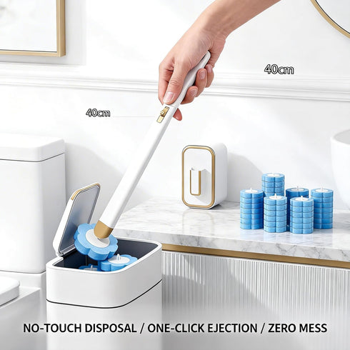 KIRIKIT 48 (1 Wand+48 Disposable Toilet Brush with Refill Heads and Holder Includes Storage Caddy&Toilet Bowl Wand