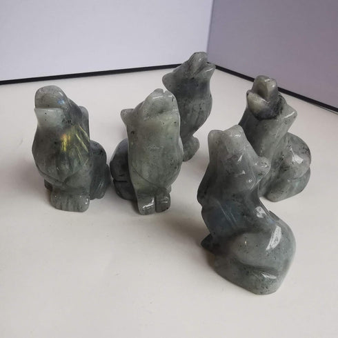 Natural Moonstone Wolf Crystal Figurine - Hand Carved Stone Animal Statue for Home Decor, 2.5 Inches