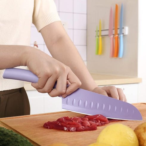 hecef 6 Pieces Colorful Kitchen Knife Set with Covers, Stainless Steel Non-Stick Cooking Knives Including Paring,