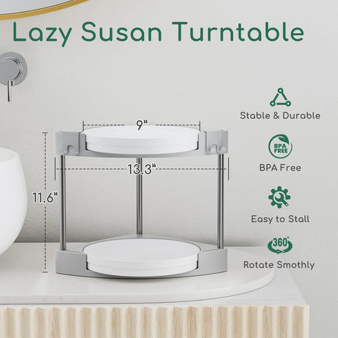 NATURE'S SOURCE 2 Tier Lazy Susan Organizer, 9'' Rotating Spice Rack for Cabinet, Kitchen, Pantry, Table Top