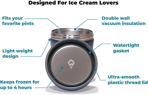 The Ice Cream Canteen Frozen | Original Shark Tank Insulated Ice Cream Pint Holder and Chiller | Stainless Steel Food