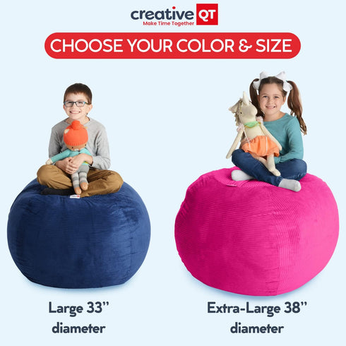 Creative QT Stuff ’n Sit Large 33’’ Bean Bag Storage Cover for Stuffed Animals & Toys, Purple Unicorn Bedroom Organizer