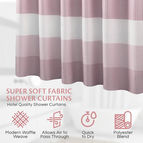 Dainty Home Waffle Weave Shower Curtain - Ombre Striped Pattern in Blush 70" x 72" Water Resistant
