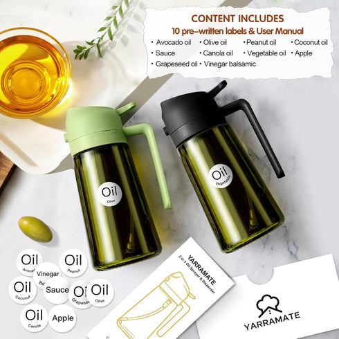 2PCS 16oz/470ml 2 1 YARRAMATE Oil Sprayer for Cooking with Stickers, Food-Grade in Olive Oil Dispenser Bottle