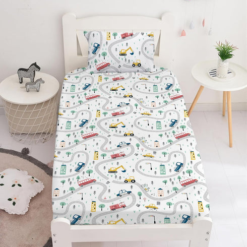 Sets 3D Set Decor(3pc) Yasida Car Sheet for Kids Cute Cartoon Truck Bed Full Size Fitted Sheets Boys Plants Print