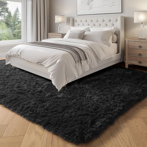 5x7, PAGISOFE Black Fluffy Shag Area Rugs for Bedroom Soft Fuzzy Shaggy Machine Washable Rugs for Living Room,Plush