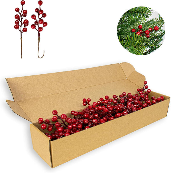 J'FLORU 50 Pack Christmas Tree Decorations 6.5 Inch Artificial Berry Stems Red