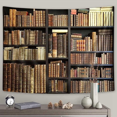Boziqr 71X60 Inches Vintage Bookshelf Tapestry Wall Hanging Retro Library Hippie Wall Tapestries For Bedroom Living