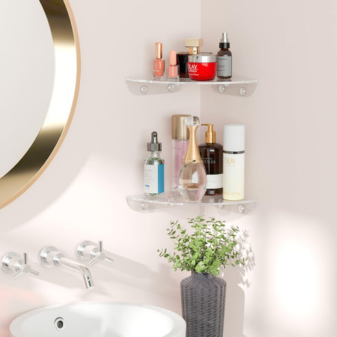 7x7 Inch Set 2, Sezanrpt Corner Shelf Wall Mount of Acrylic Corner Floating Shelves, Clear Corner Wall Organizer Shelf