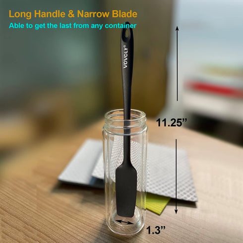 Vovoly Silicone Jar Spatula, Small Head with Long Handle, High Heat Resistant Rubber Scraper for Nonstick Cookware -