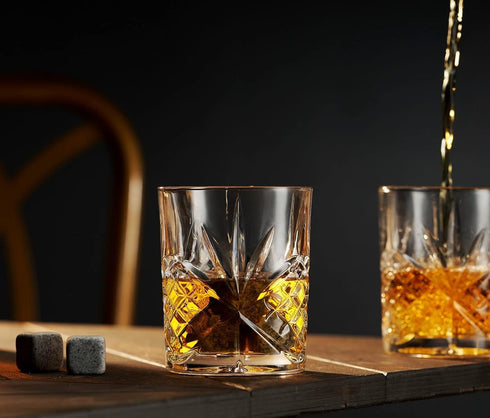 Godinger Whiskey Glass and Stones Gift Set, Includes Old Fashioned Whiskey Glasses, 6 Whiskey Rocks Chilling Stones and