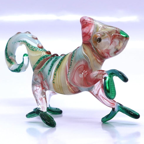 Chameleon Miniature Hand Blown Glass Art Figurines, Collectible Gift Home Decor (3" Red Green)