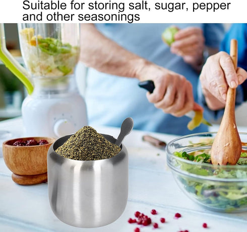 Tomotato Sugar Bowl, 370ML 304 Stainless Steel Polished Brushed Sugar Container with Spoon and Lid