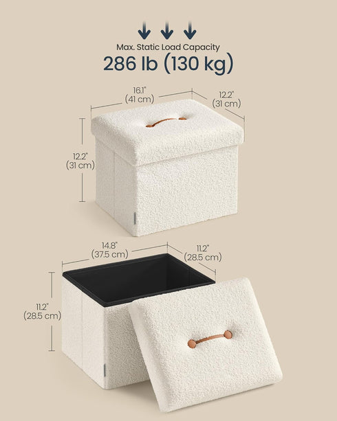 12.2 16.1 12.2 Inches, 286 lb, ULSF094W01 SONGMICS Small Folding Storage Ottoman, Foot Rest Stool, x x Ottoman