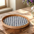 13.8 in Round Rattan Tray with Mother of Pearl Inlay, Wicker Serving Tray Mother for Decor, Rattan Round Wicker Coffee