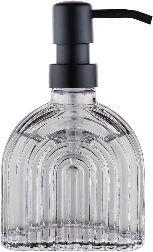 Glass Soap Dispenser for Kitchen and Bathroom, Farmhouse Style Liquid Pump (Grey Glass with Black, 4" x 2" x 6-5/8")