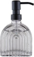 Glass Soap Dispenser for Kitchen and Bathroom, Farmhouse Style Liquid Pump (Grey Glass with Black, 4" x 2" x 6-5/8")