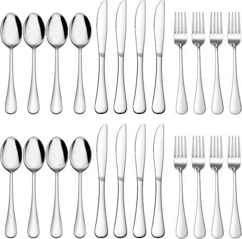 E-far 24 Pieces Forks Spoons and Knives Set for 8, Stainless Steel Silverware Set, Food Grade Cutlery for Home Kitchen,