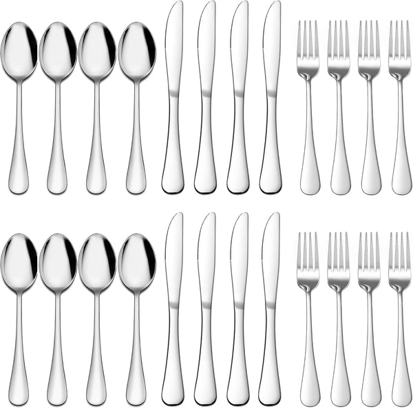 E-far 24 Pieces Forks Spoons and Knives Set for 8, Stainless Steel Silverware Set, Food Grade Cutlery for Home Kitchen,