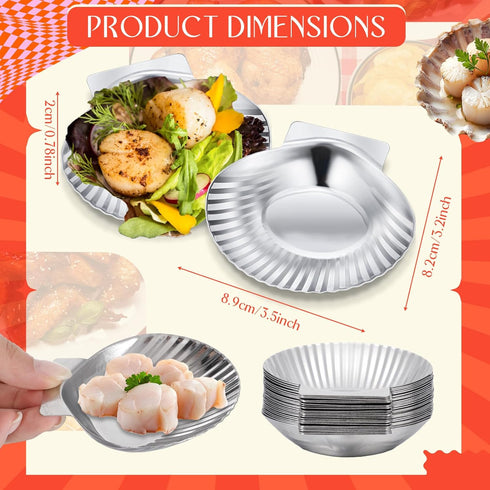 24 3.2 Inch Baderke Pcs Grillable Shells Stainless Steel Reusable All Purpose Grillable Large Scallop Shells Grilling
