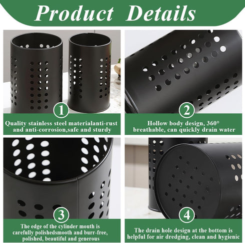 Kitchen Utensils Holder Pack of 2, Black Stainless Steel Caddy, Farmhouse Stylish Organizer and Kitchen Decor, Gift for