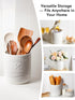 AISBUGUR Large Ceramic Utensil Holder, 7.5" H×6.3" W with Slanted Mouth, Non-Slip Cork Base for Kitchen Counter