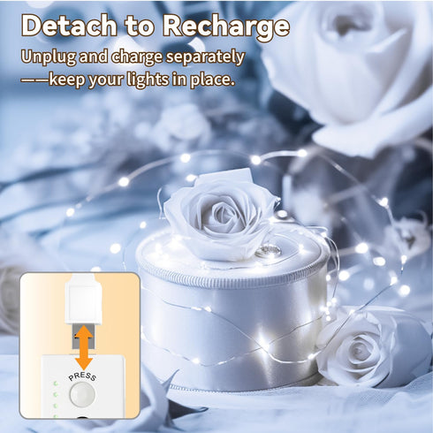 8 16FT 50LED ZSJWL Rechargeable Fairy Lights with DIY Timer & Modes, String Lights Battery Operated Indoor, Twinkle