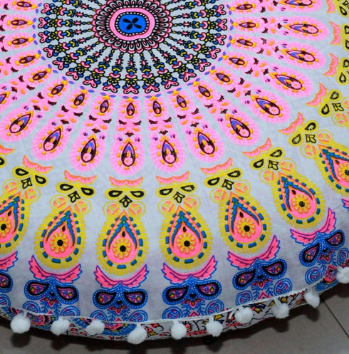 22" CRAFT KALA Floor Pillows Cover for Sitting, Large Meditation Cushions Cover for Adults, Bohemian Mandala Round Pouf