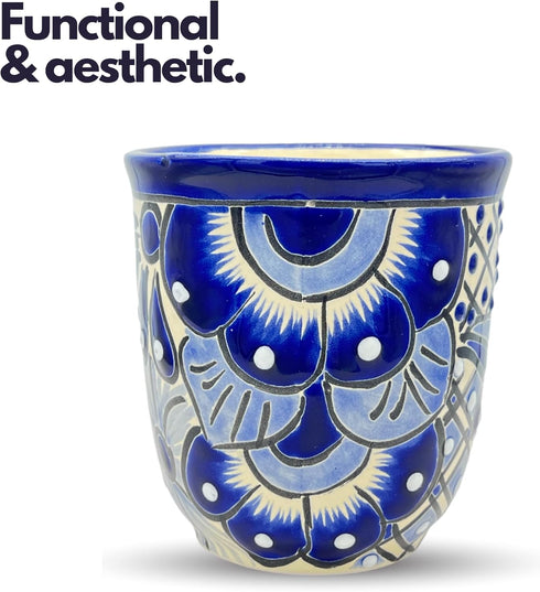Talavera Mug - Authentic Hand Painted Mexican Coffee Mug - Blue and White - Taza Mexicana Azul Blanco